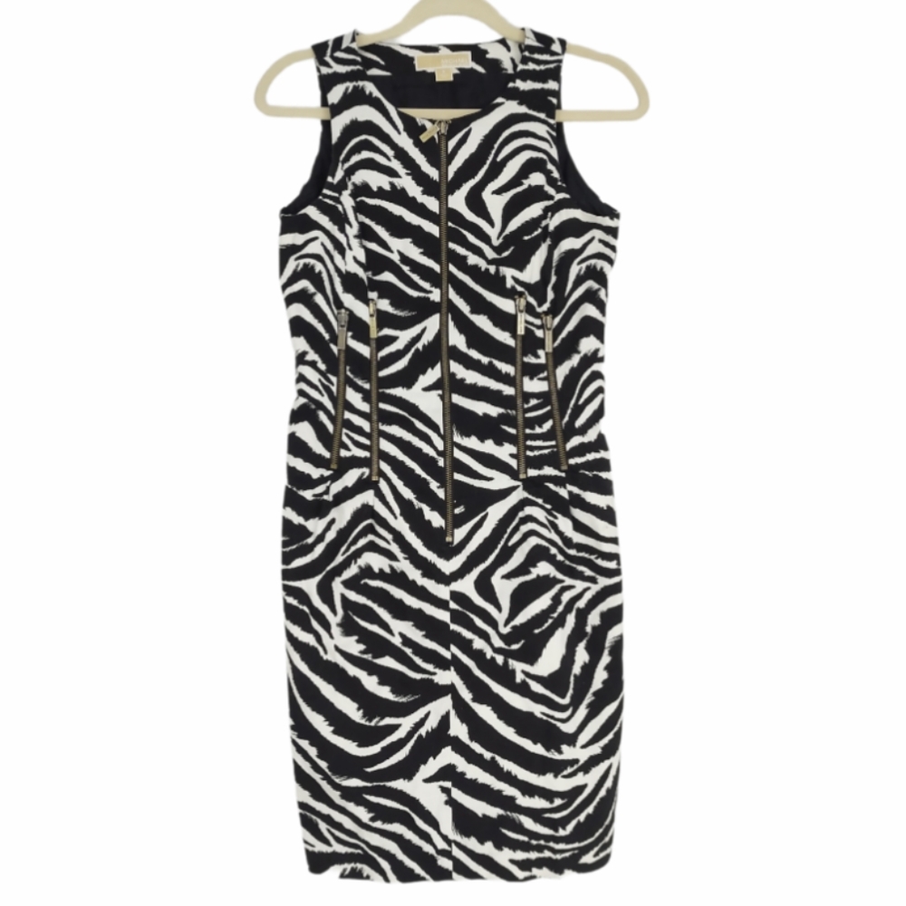 Michael Kors Zebra Zipper Fitted Dress